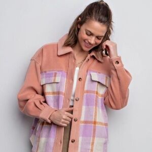 Easel Plaid Jacket in Purple and Tan